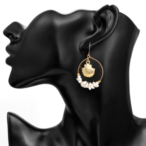 Seashell Bead Hoop Dangle Earrings - Picture 6 of 10